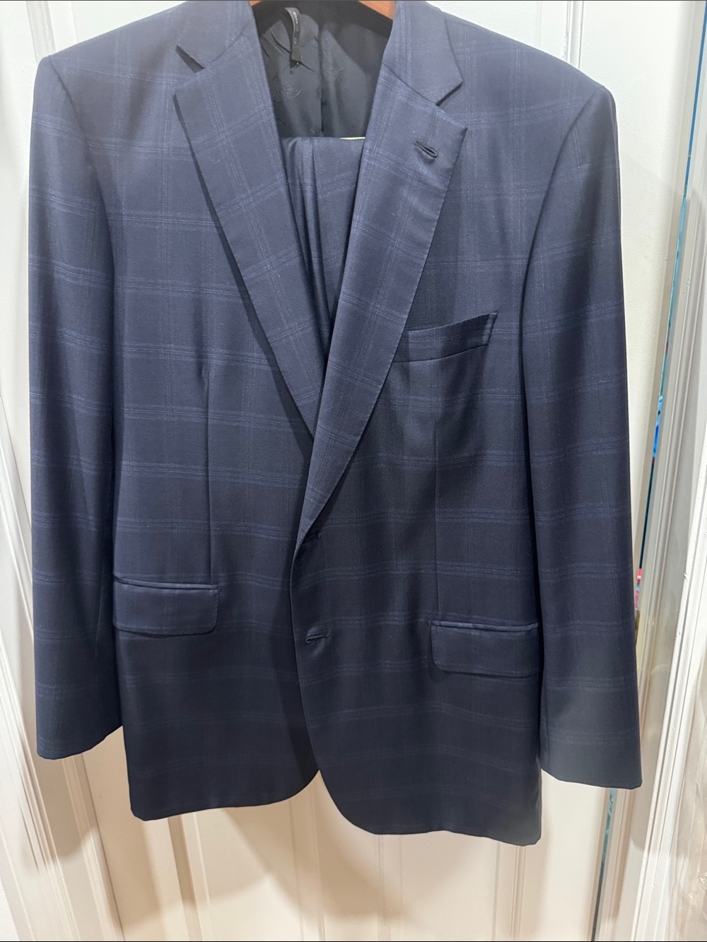 Brioni Navy Windowpane Two-Button Suit Jacket